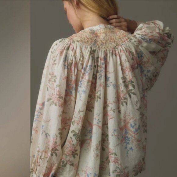 Brand New By Anthropologie Long Sleeve Smocked Lurex Top - Picture 2 of 13